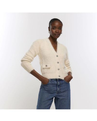 River Island Cardigan Cream Knitted Shoulder Pad - White