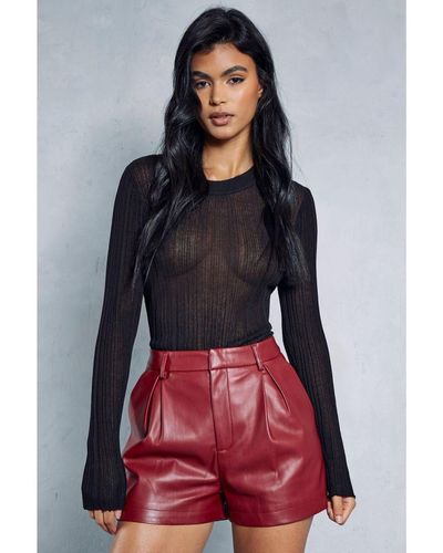 MissPap Leather Look Pleated Shorts - Red