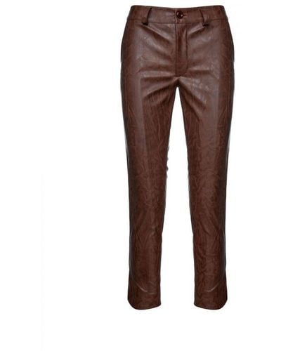 Conquista Faux Moire Leather 7/8 Trousers - Brown