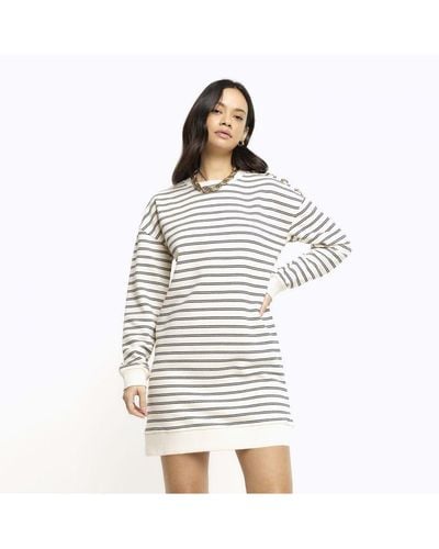 River Island Mini Shirt Dress Stripe Sweatshirt Cotton - White