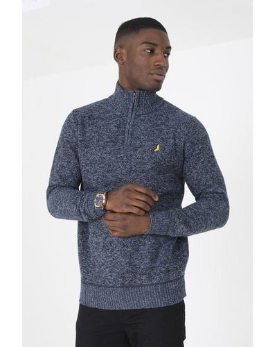 Brave Soul 'Franklin' Quarter Zip Knitted Jumper - Blue