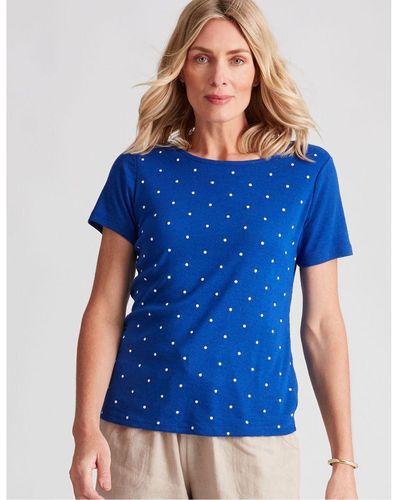 Noni B Embroidered Spot Rib T-Shirt Top - Blue