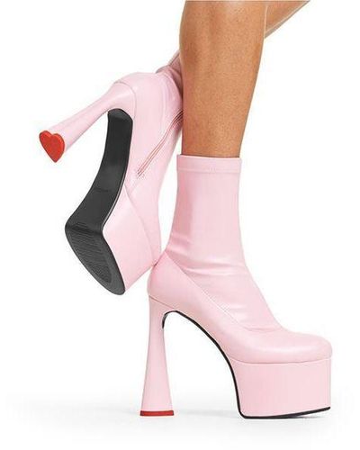 LAMODA Ankle Boots Addicted Round Toe Platform Heels With Zipper - Pink