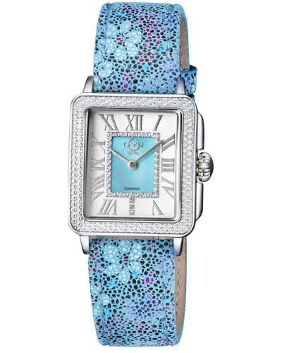 Gv2 Padova Swiss Quartz Diamond -Leather Light Watch - Blue