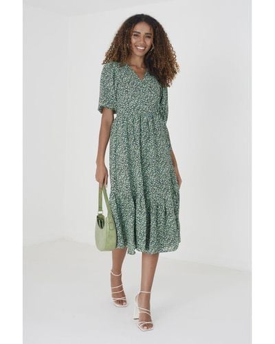 Brave Soul 'Ellen' Tiered Wrap Style Midi Dress - Green