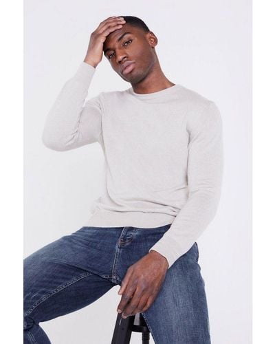 Jameson Carter Taupe 'leo' Cotton Blend Long Sleeve Knitted Crew Neck Jumper - White