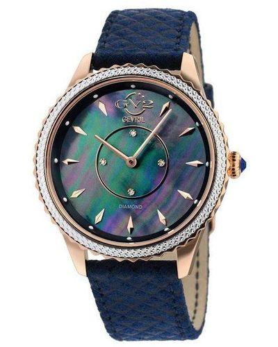 Gv2 Siena Mother Of Pearl Dial Leather Strap Watch - Blue