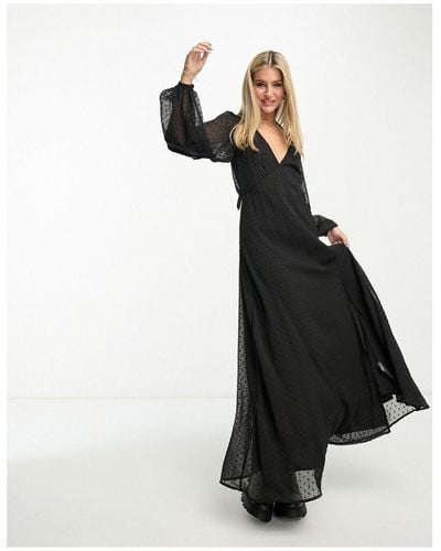 Miss Selfridge Dobby Chiffon Long Sleeve Maxi Dress - Black