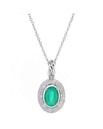 DIAMANT L'ÉTERNEL 9Ct Diamond And Emerald Oval Pendant Necklace - White