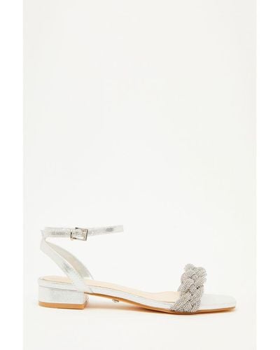 Quiz Silver Pleated Flat Sandals - White