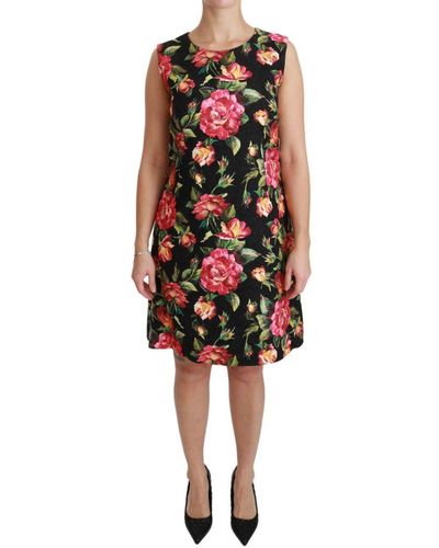 Dolce & Gabbana Vrouwen Zwart Bloemen Shift A-lijn Mini Jurk - Rood