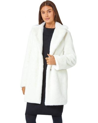 Roman Faux Fur Longline Coat - White