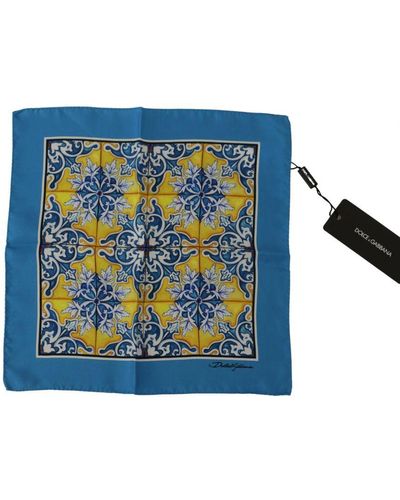 Dolce & Gabbana Blue Majolica Pattern Square Handkerchief Scarf Silk