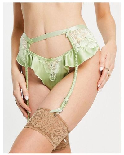 ASOS Jemma Lace And Satin Ruched Suspender Belt With - Green