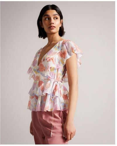 Ted Baker Rowyn Frill Detail Top With Tie - Natural