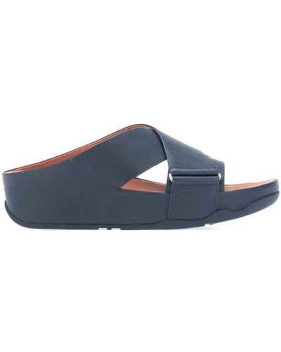 Fitflop Womenss Fit Flop Shuv Leather Cross Slide Sandals - Blue