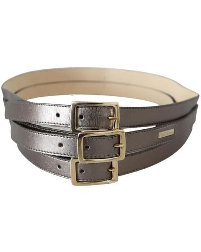 Gianfranco Ferré Bronze Gold Chrome Metal Buckle Belt Leather - White
