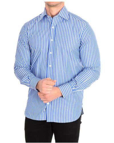 Café Coton Fustet4 Long Sleeve Lapel Collar Button Closure Shirt - Blue