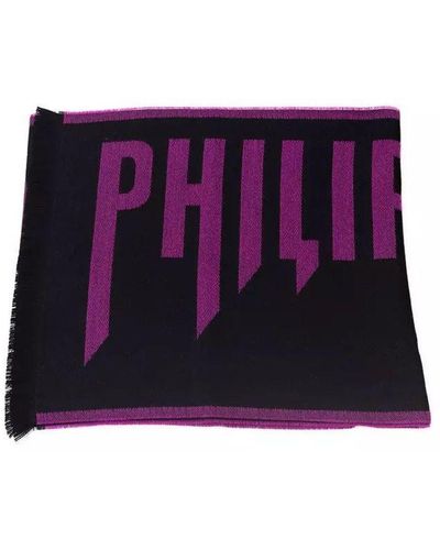 Philipp Plein Purple Wool Scarf