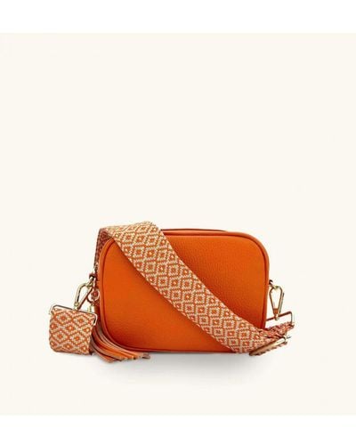 Apatchy London Leather Crossbody Bag With Cross-Stitch Strap - Orange