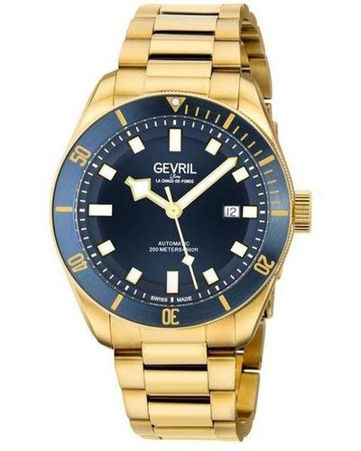 Gevril Yorkville Zwitsers Automatisch Sellita Sw200 Blauwe Wijzerplaat Ip Geel Gouden Horloge