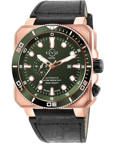 Gv2 Xo Submarine Swiss Automatic Dial, Genuine Italian Handmade Leather Watch - Green