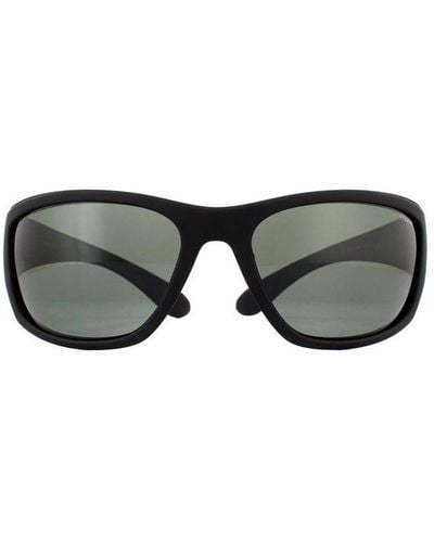 Polaroid Wrap Rubber Polarized Sunglasses - Black