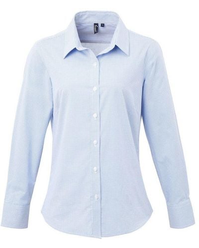 PREMIER Ladies Gingham Long-Sleeved Shirt (Light/) - Blue