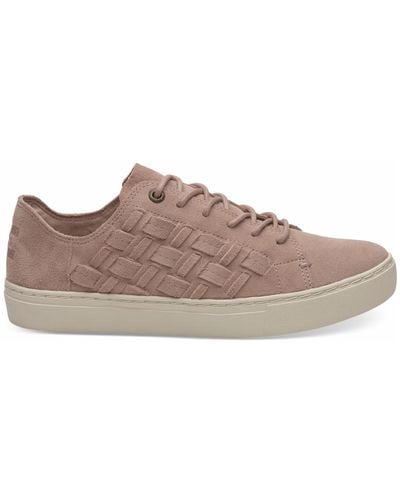 TOMS Lenox Bloom Basketweave Pink Leather Lace Up Trainers 10011818 Leather - Brown