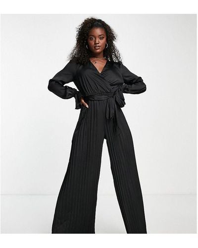 In The Style Exclusive Satin Wrap Detail Pleated Wide Leg Jumpsuit With Belt - White