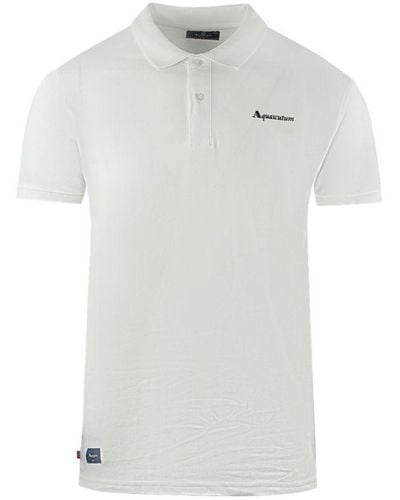 Aquascutum Brand Logo Plain White Polo Shirt - Wit
