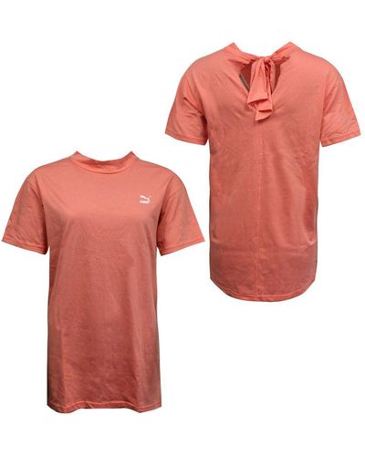 PUMA Bow Elongated T-shirt Tee Short Sleeve Top Shell Pink 850236 11 A56e - Red