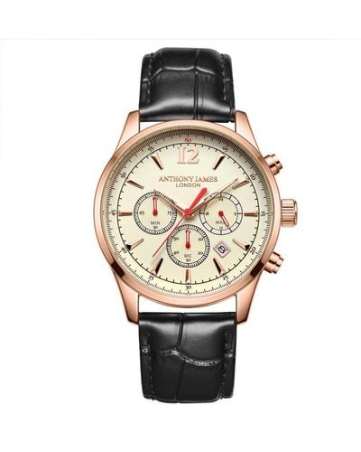 Anthony James Hand Assembled Classic Chronograph Rose Leather - White