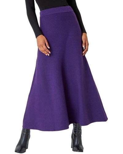 Roman Plain Knitted Midi Skirt - Purple