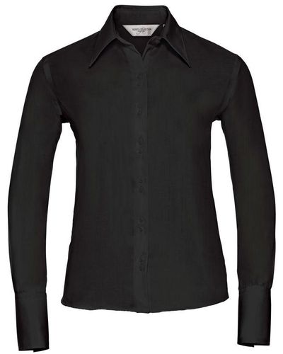 Russell Collection Ladies/ Long Sleeve Ultimate Non-Iron Shirt () Cotton - Black