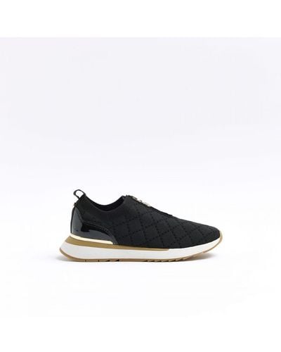 River Island Trainers Black Quilted Zip Textile - White