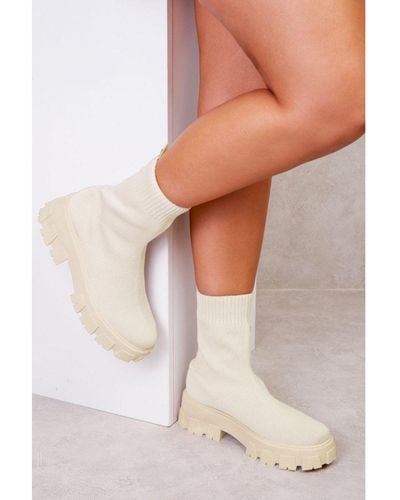 Where's That From Chelsea Chunky Boot With Knitted Sock - White