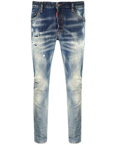 DSquared² Skater-jeans Jeans Met Verweerd Verfspettereffect - Blauw