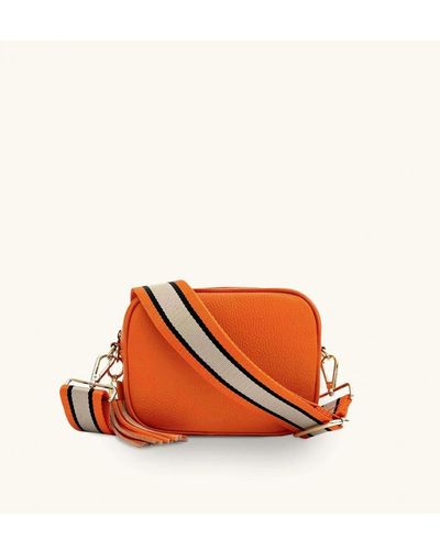 Apatchy London Leather Crossbody Bag With Tan & Stripe Strap - Orange