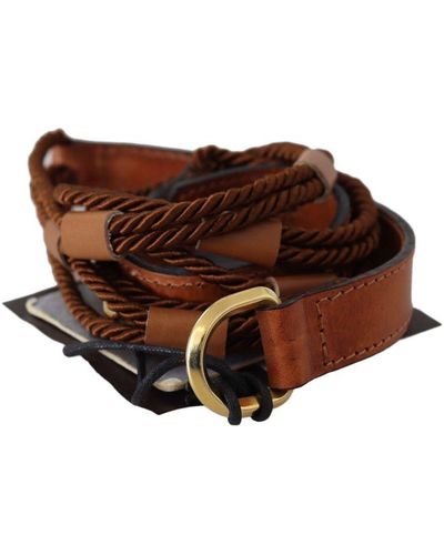 Ermanno Scervino Brown Leather Braided Rope Gold Buckle Belt