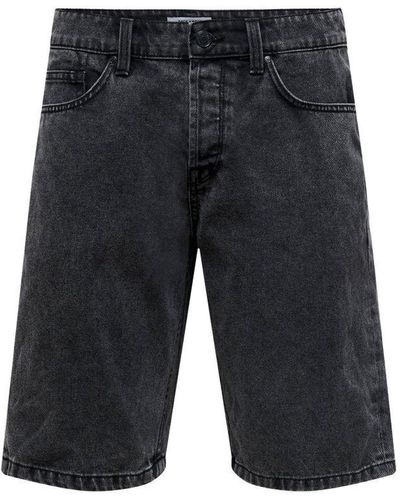 Only & Sons Regular Fit Jeans Short Onsavi Black Denim - Blauw
