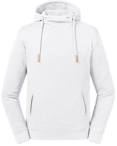 Russell Adults Pure Organic High Collar Hooded Sweatshirt () Cotton - White