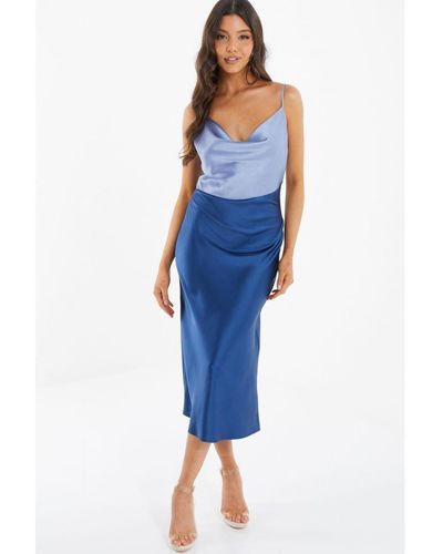 Blue Satin Slip Dresses for Women - Up to 76% off