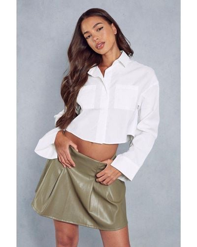 MissPap Leather Look Pleated Skirt - White