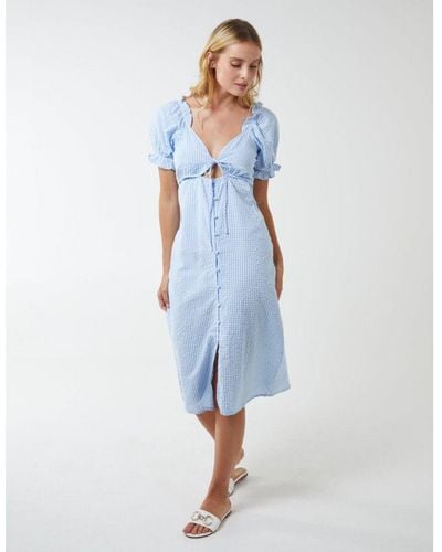 Blue Vanilla Kendall - Milkmaid Cut Out Midi Dress Cotton - Blue