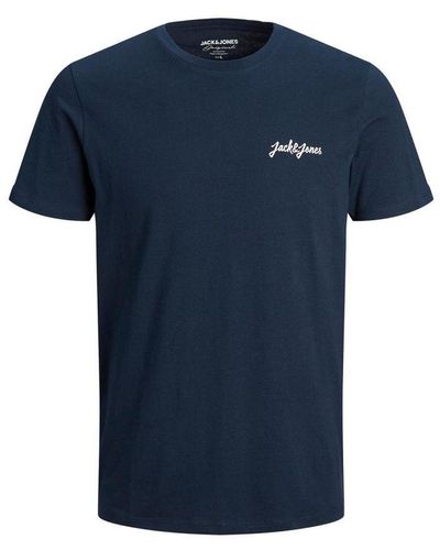 Jack & Jones 100% Cotton Crew Neck T-shirt With Logo - Blue