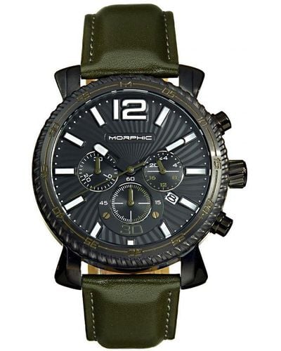 Morphic M89 Series Chronograph Leather-Band Watch W/Date - Green