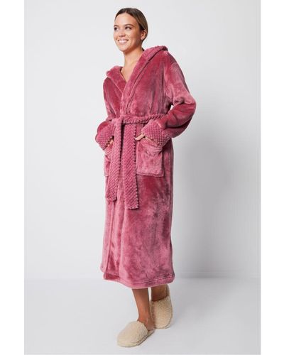 Threadbare Pink 'arnie' Faux Fur Trim Dressing Gown