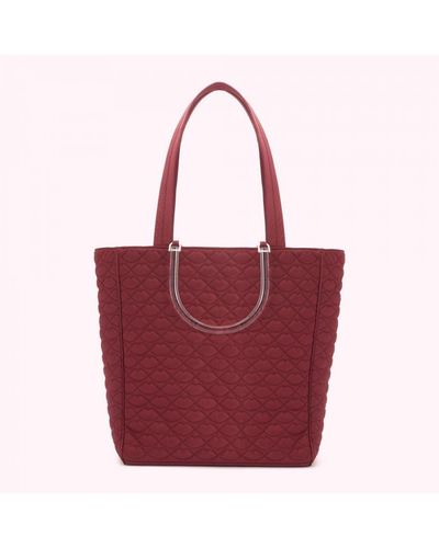 Lulu Guinness Peony Quilted Lips Lyra Tote Bag Leather - Red