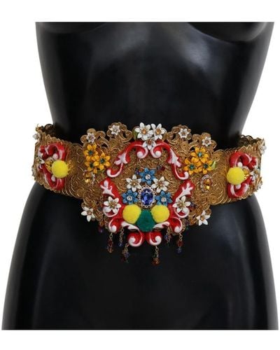 Dolce & Gabbana Embellished Floral Crystal Wide Waist Carretto Belt - Black